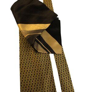 Robert Talbott Protocol Gold Black Geometric Silk Tie Pocket Square Mens Necktie